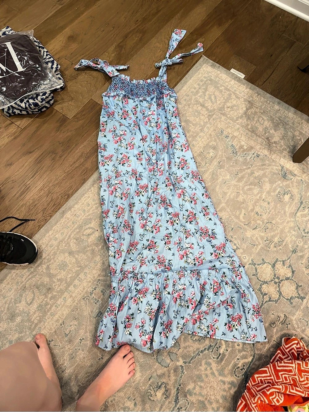 Loretta Caponi Floral Maxi Dress in Blue & Pink